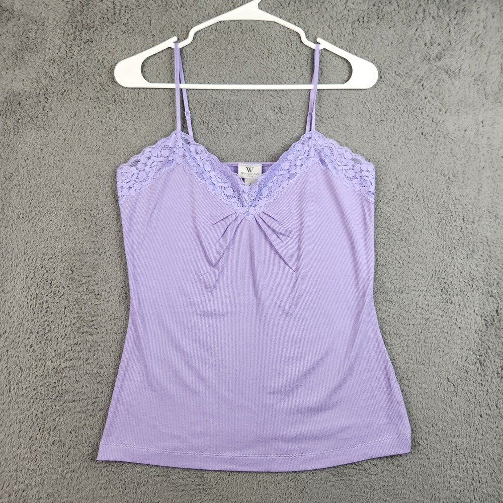 Y2K Lace Trim Ribbed Cami Tank Top Womens Large Whimsigoth Fairy Coquette Purple